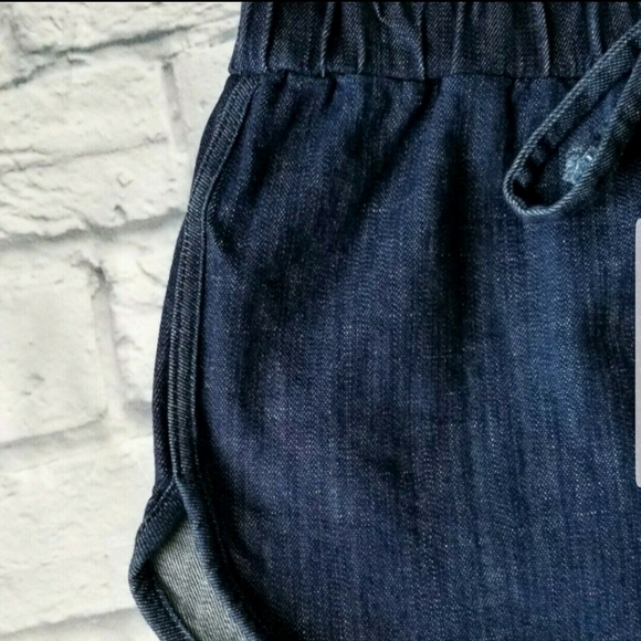 Aphrodite Sporty Dark Wash Denim Short Shorts- Drawstring Waist - Picture 4 of 8